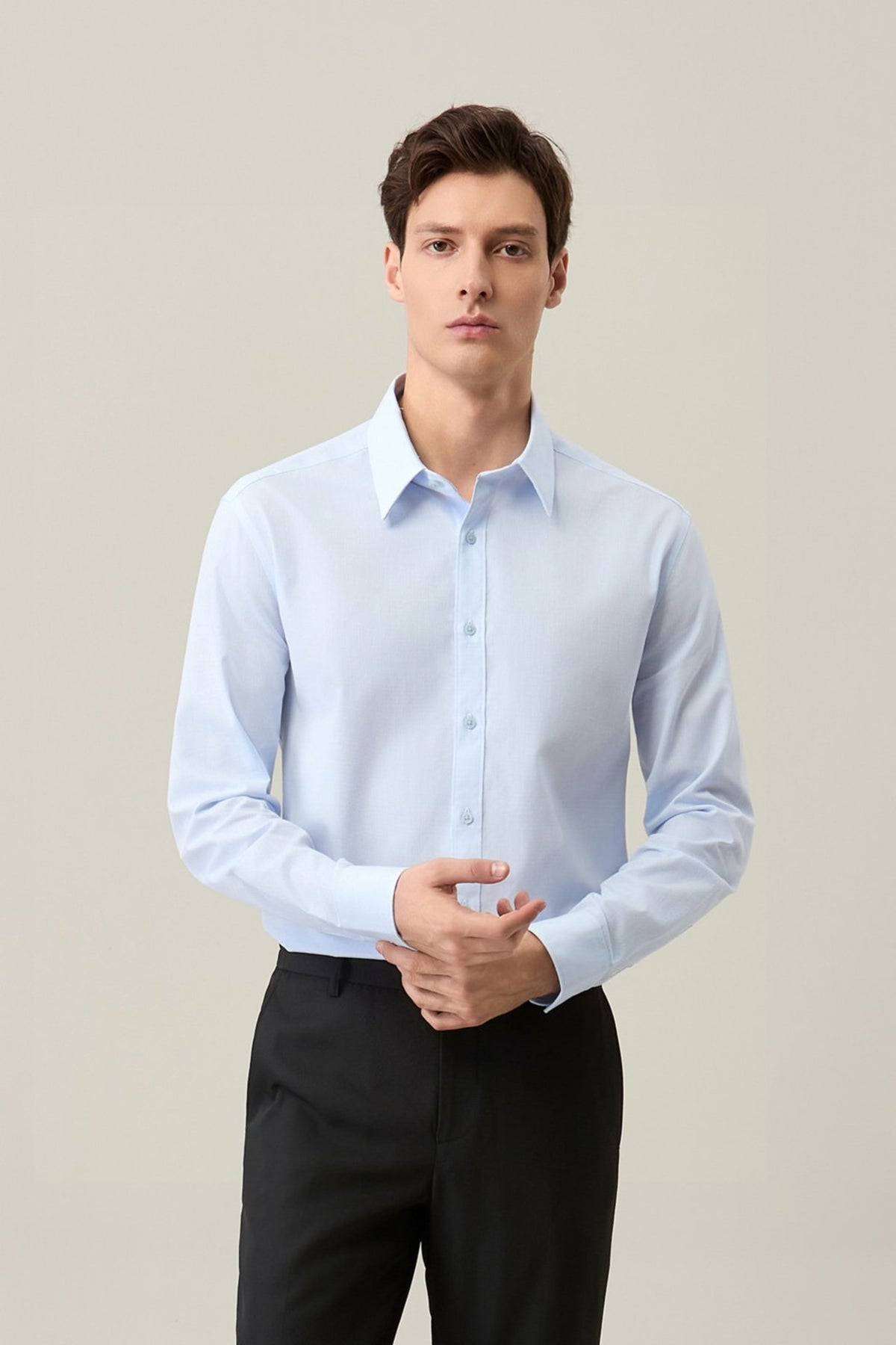 G2000 - Shirts - Non-Iron Easy Care Cotton Blend 2 Tone Smart Fit Long Sleeve Shirt - Wan Blue - Smart