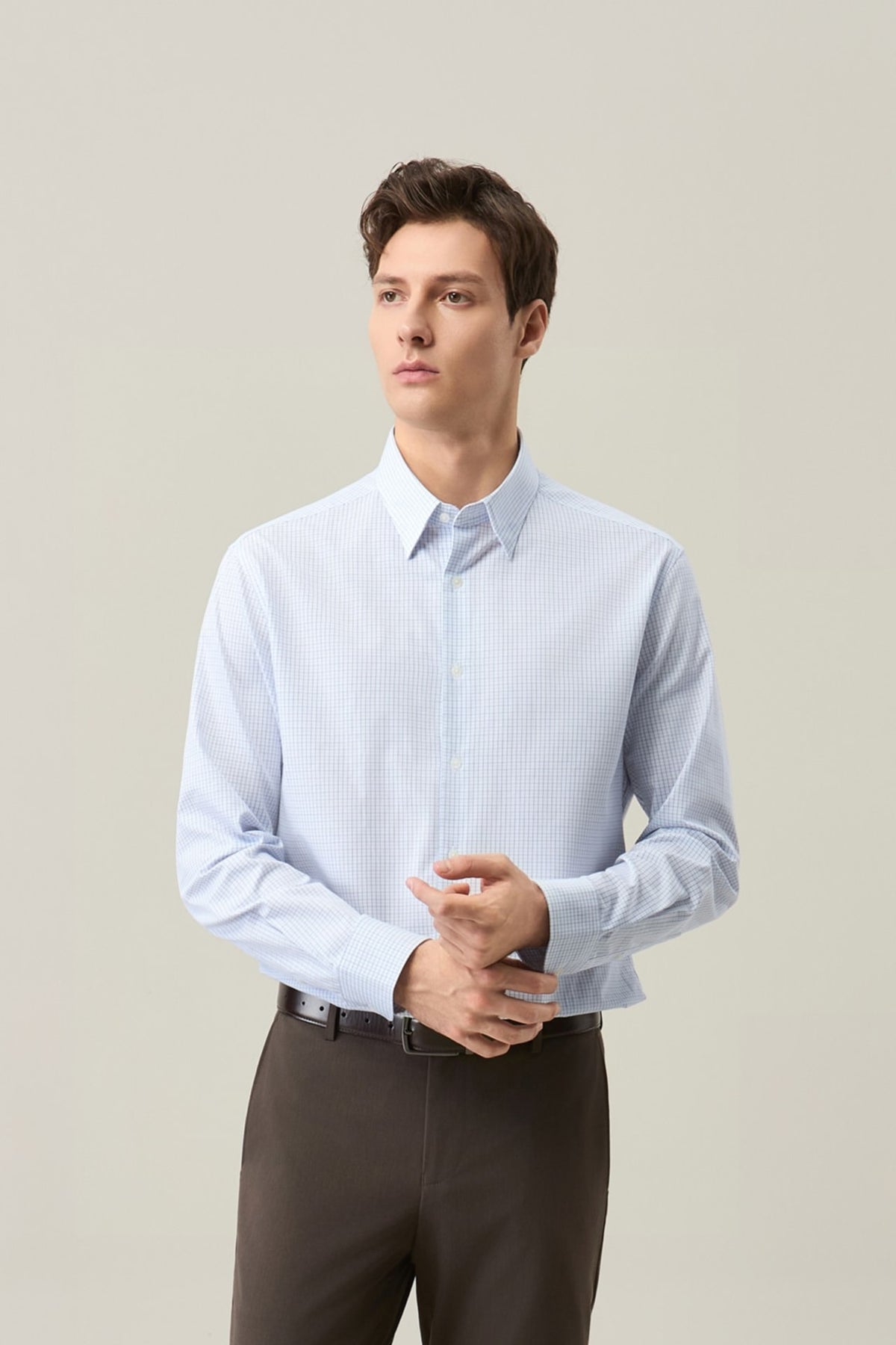 Non-Iron Easy Care Cotton Blend Check Smart Fit Long Sleeve Shirt