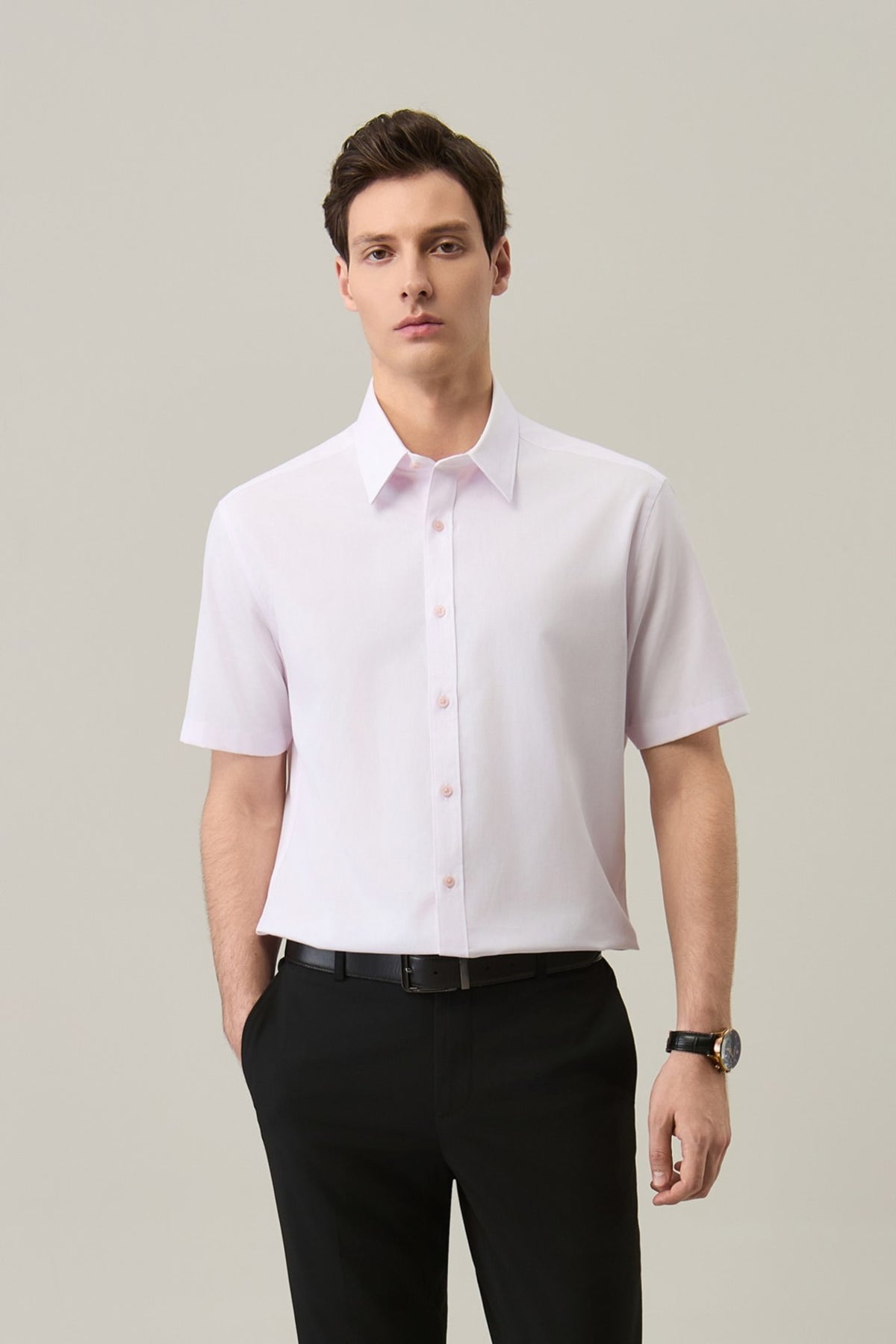Non-Iron Easy Care Cotton Blend 2 Tone Smart Fit Short Sleeve Shirt