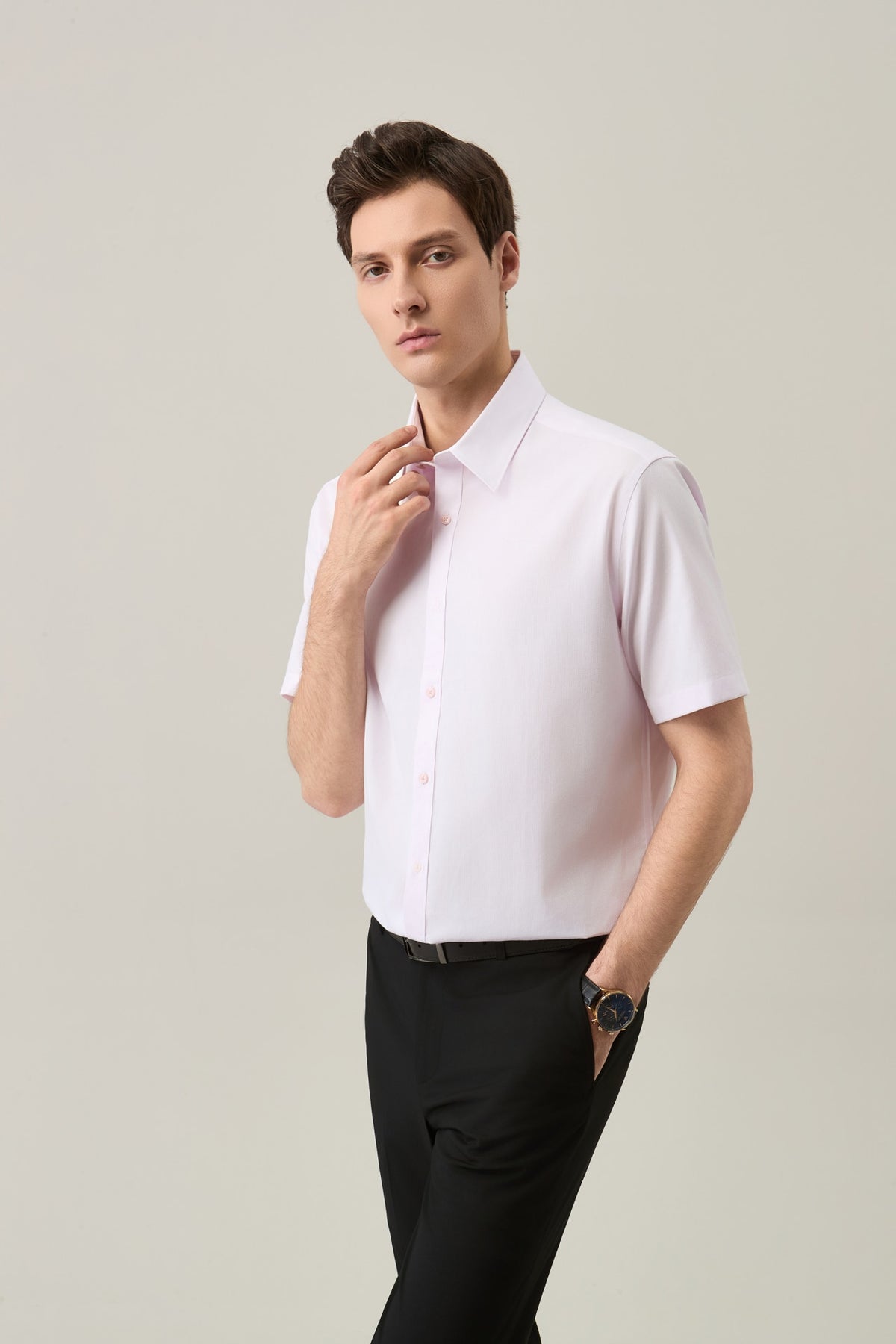 Non-Iron Easy Care Cotton Blend 2 Tone Smart Fit Short Sleeve Shirt