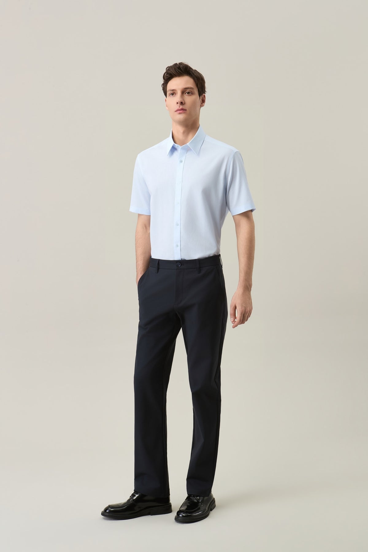 Non-Iron Easy Care Cotton Blend 2 Tone Smart Fit Short Sleeve Shirt