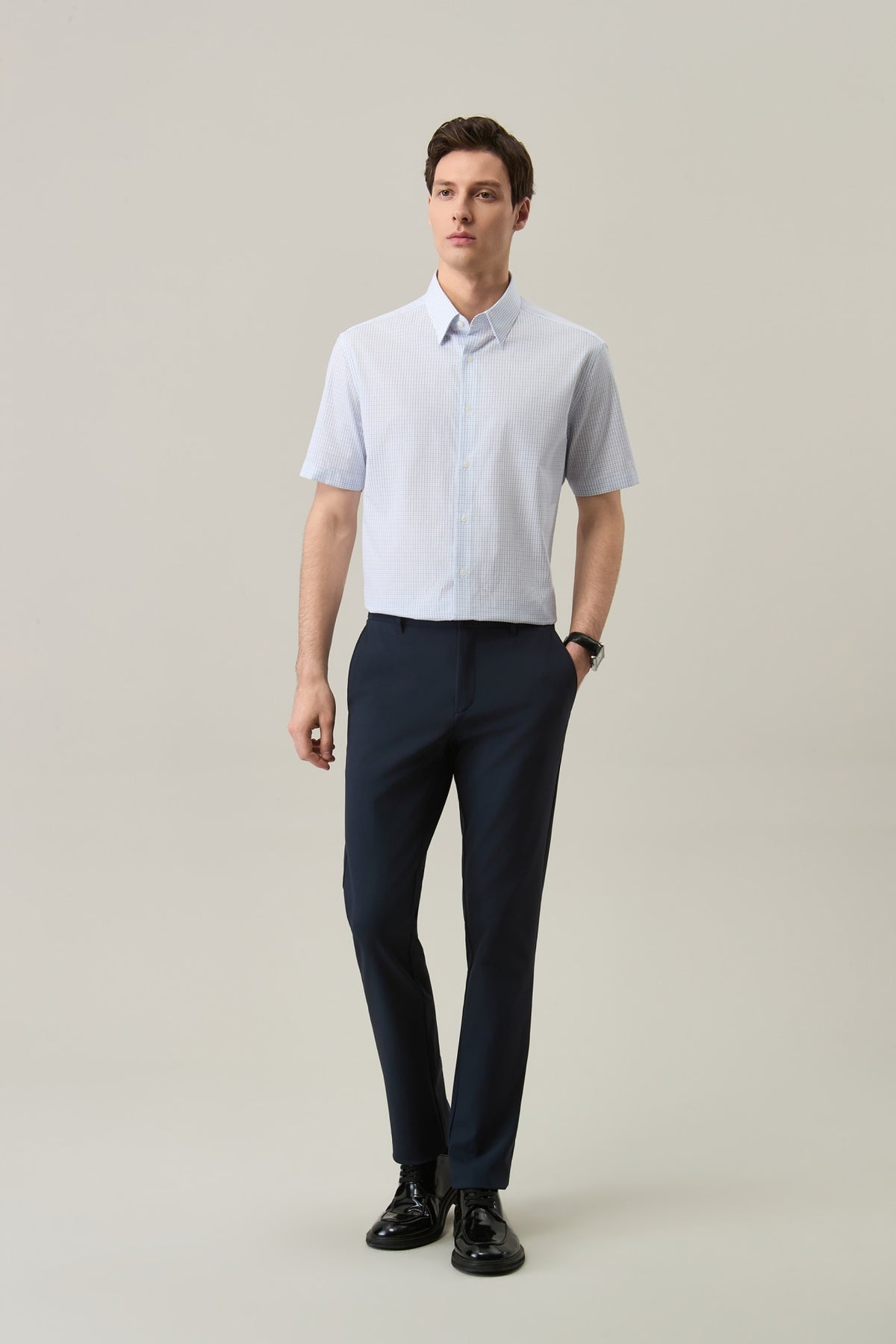 Non-Iron Easy Care Cotton Blend Check Smart Fit Short Sleeve Shirt