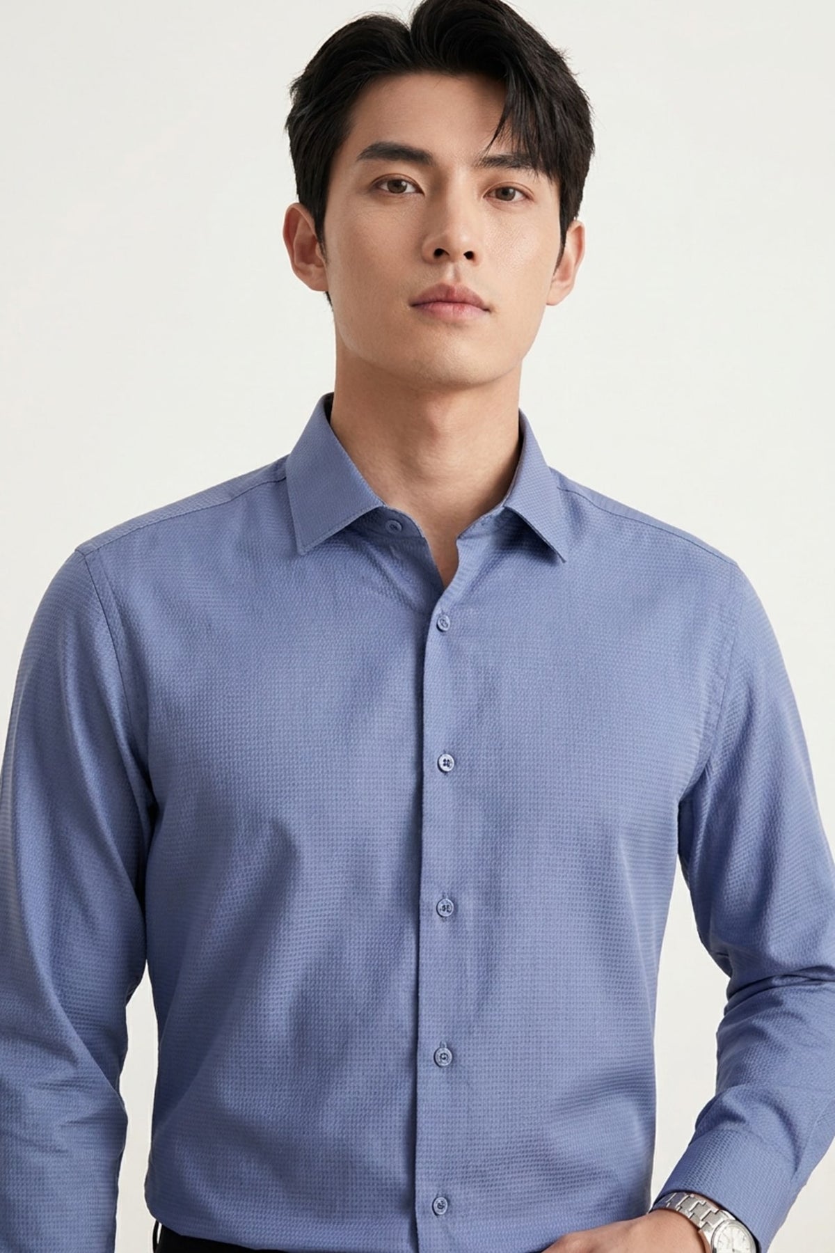 Non-Iron 200/2 Pure Cotton Texture Smart Fit Long Sleeve Shirt
