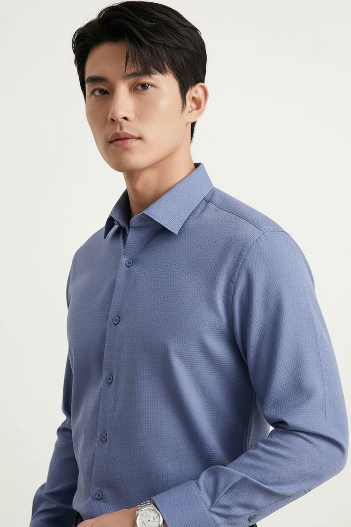 Non-Iron 200/2 Pure Cotton Texture Smart Fit Long Sleeve Shirt