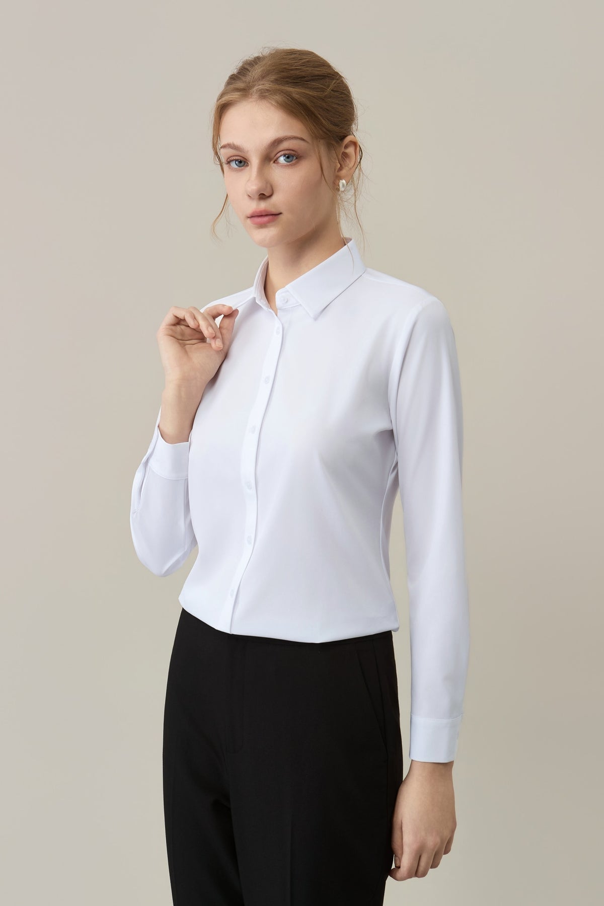Non-Iron Dry Stretch Poplin Slim Fit Long Sleeve Shirt with Detachable Bow Tie