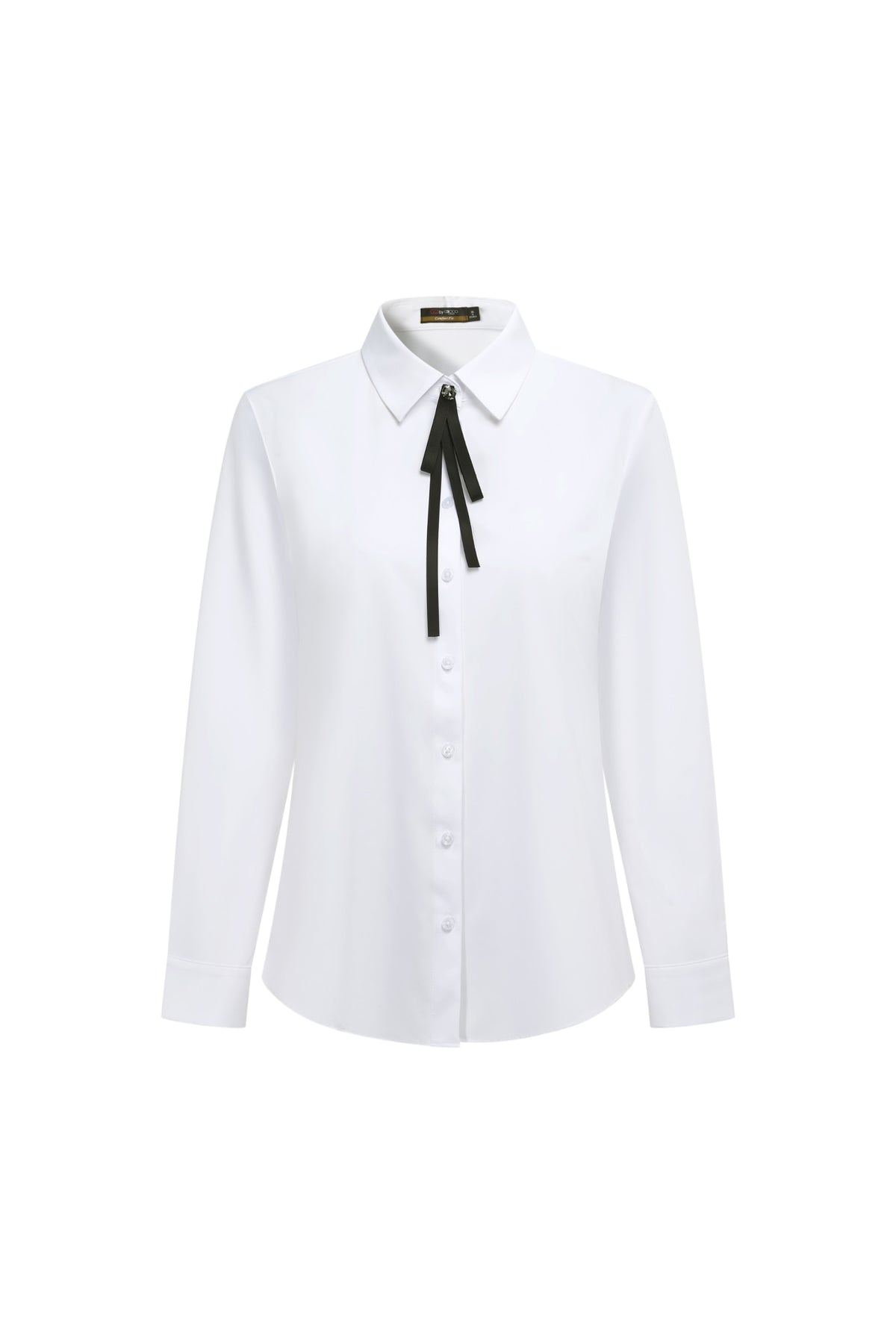 Non-Iron Dry Stretch Poplin Comfort Fit Long Sleeve Shirt with Detachable Bow Tie
