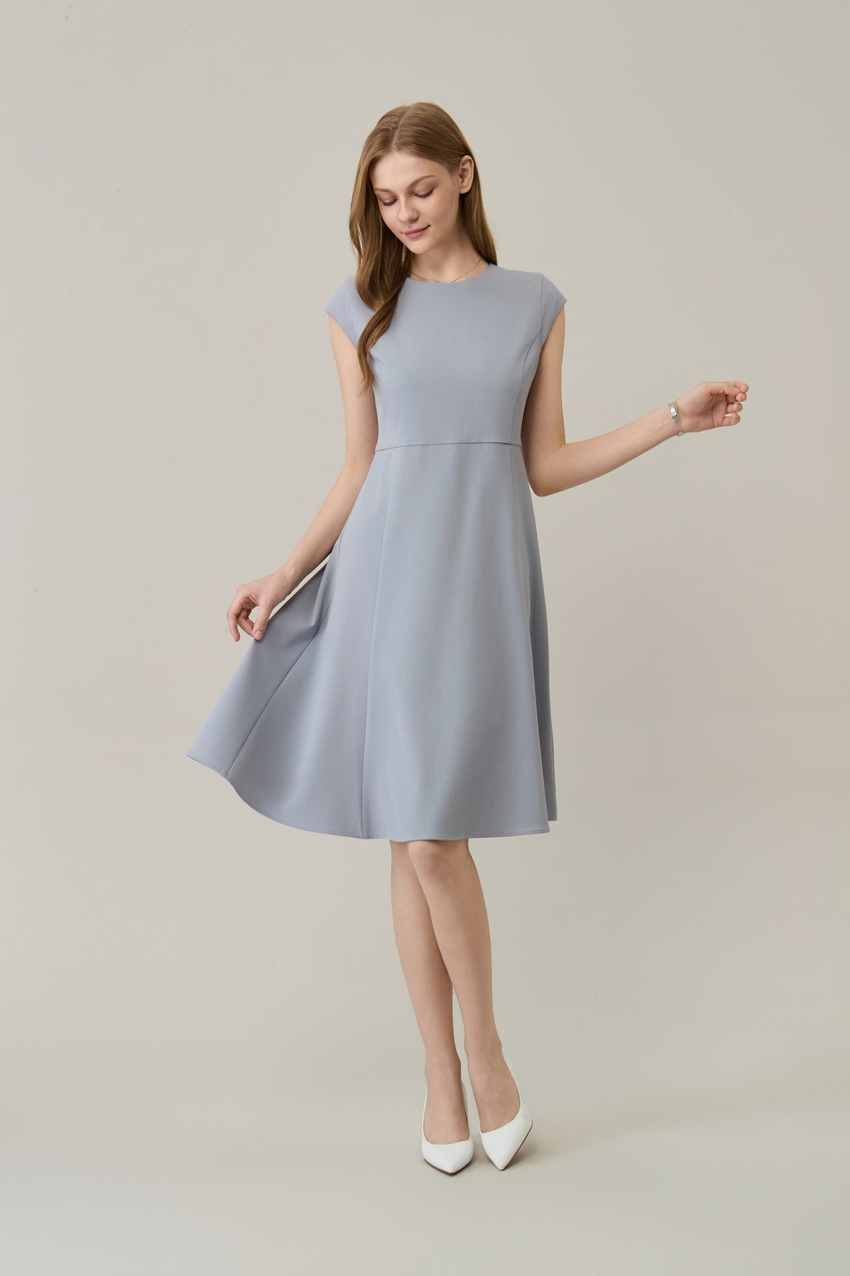 Poly Crepe Round Neck Fit & Flare Dress