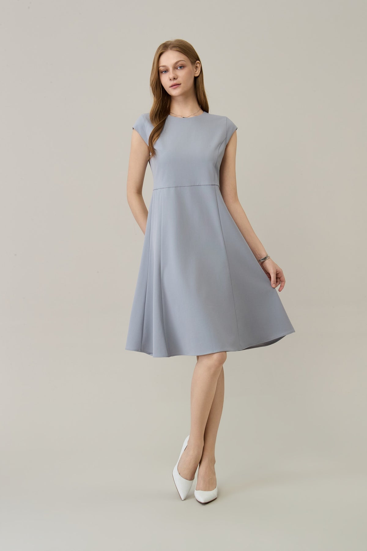 Poly Crepe Round Neck Fit & Flare Dress