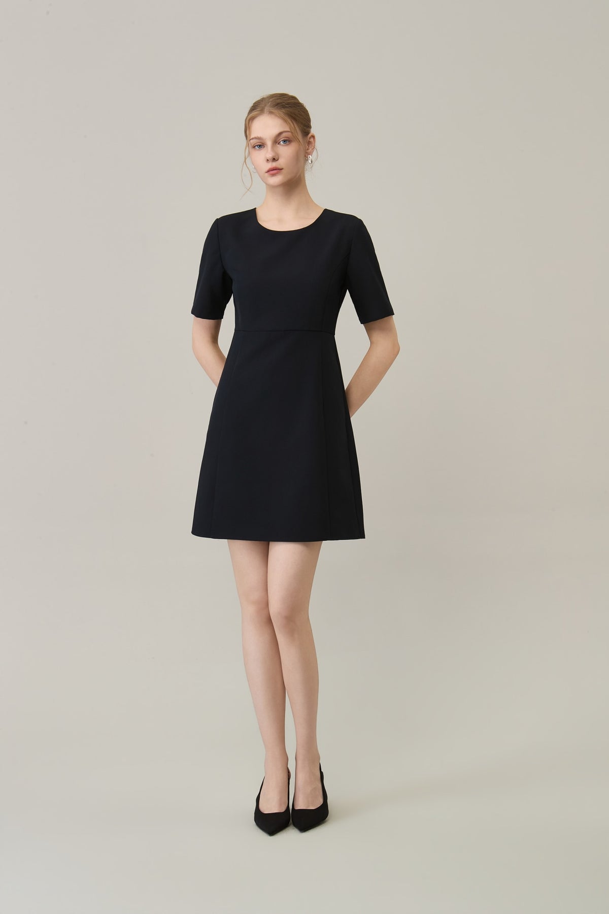 Poly Plain Weave Round Neck A-Shape Dress