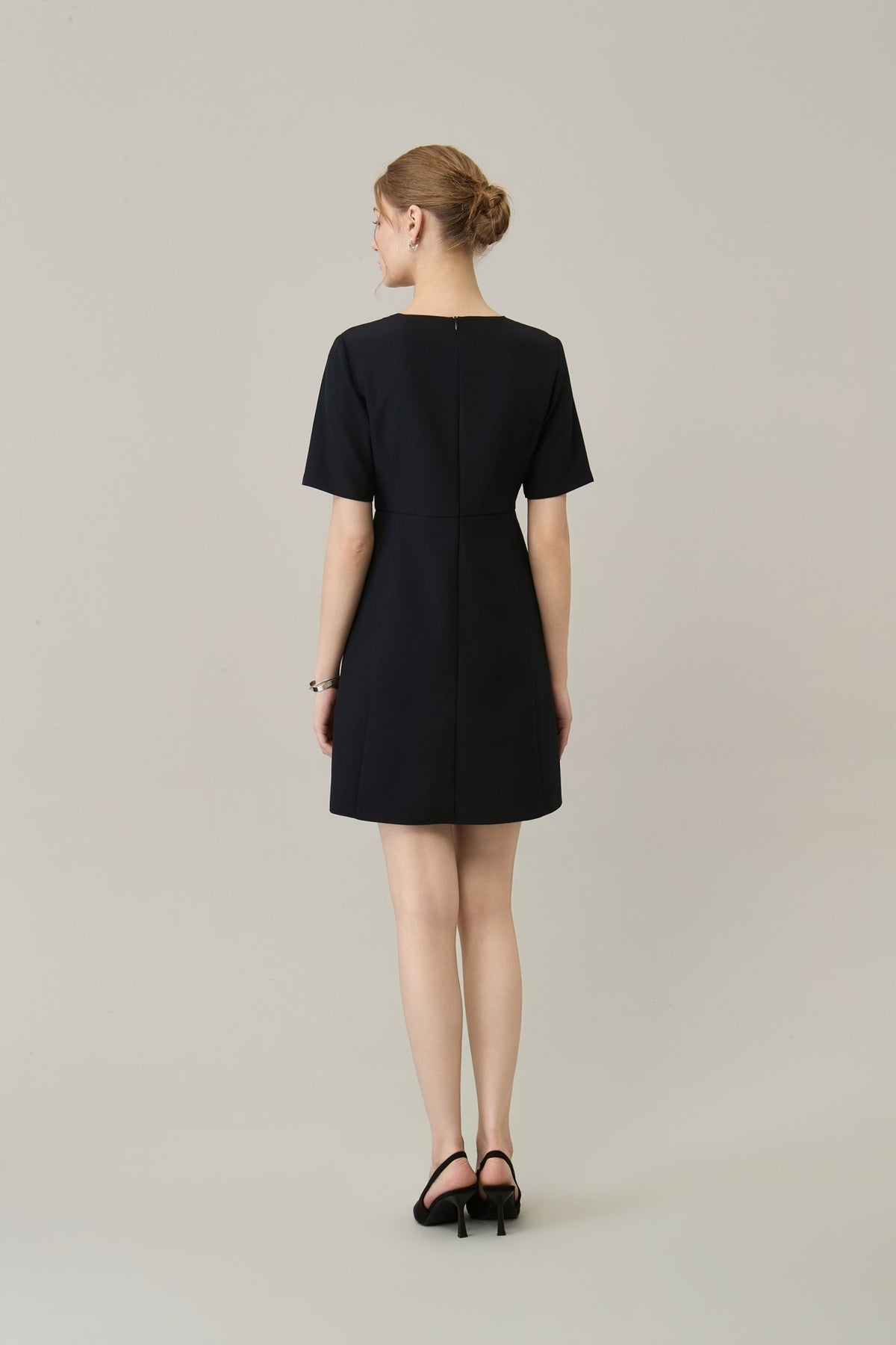 Poly Plain Weave Round Neck A-Shape Dress