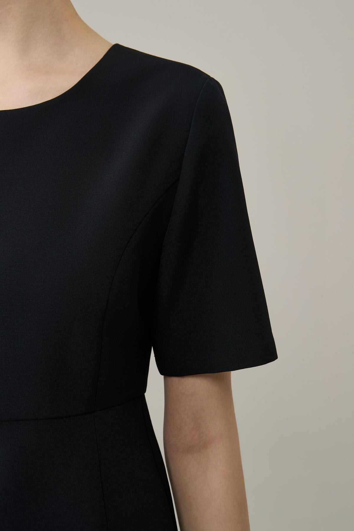 Poly Plain Weave Round Neck A-Shape Dress