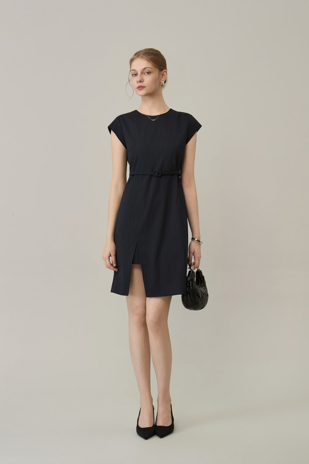 Poly Plain Weave Round Neck A-Shape Dress