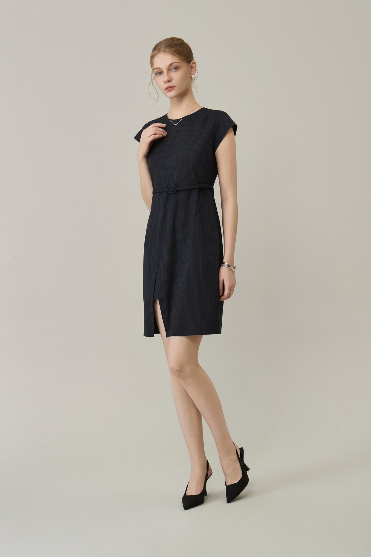 Poly Plain Weave Round Neck A-Shape Dress