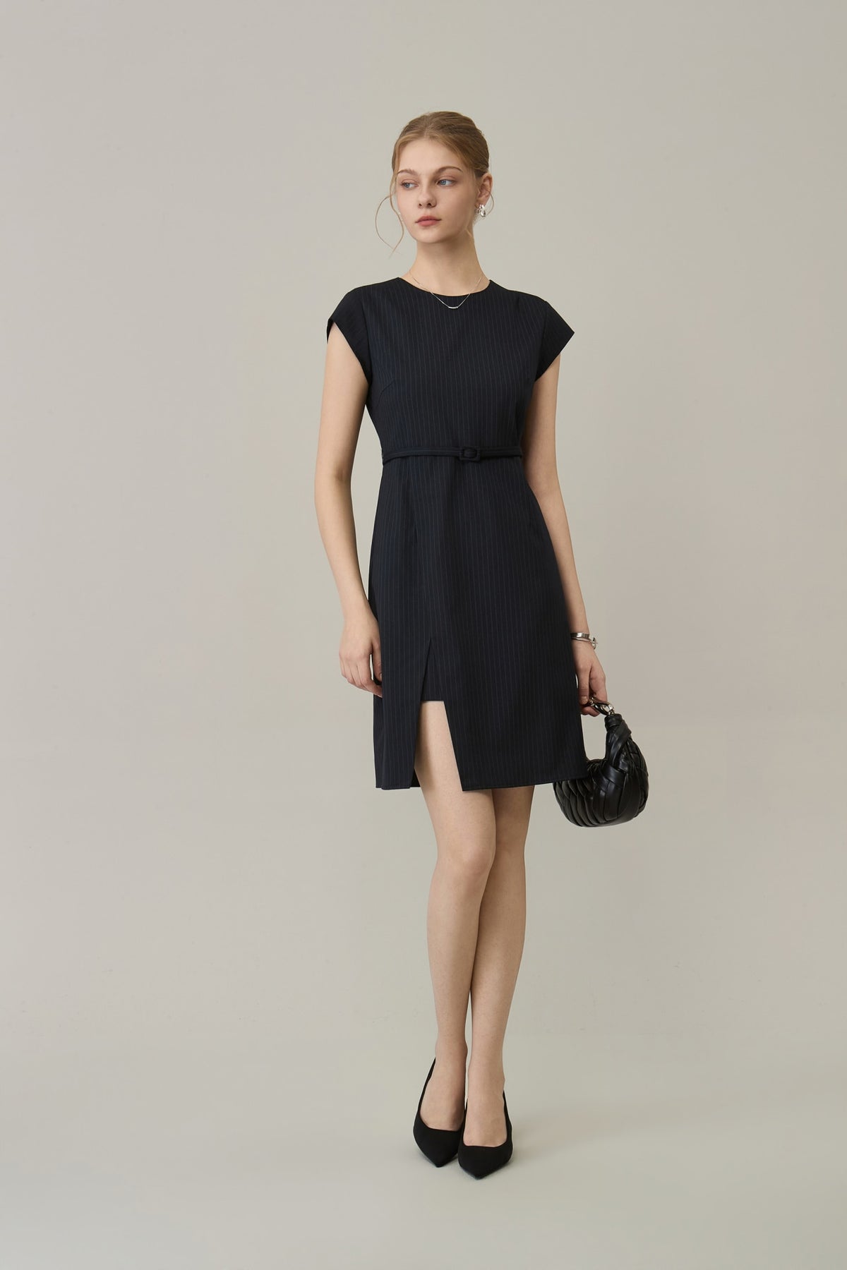 Poly Plain Weave Round Neck A-Shape Dress