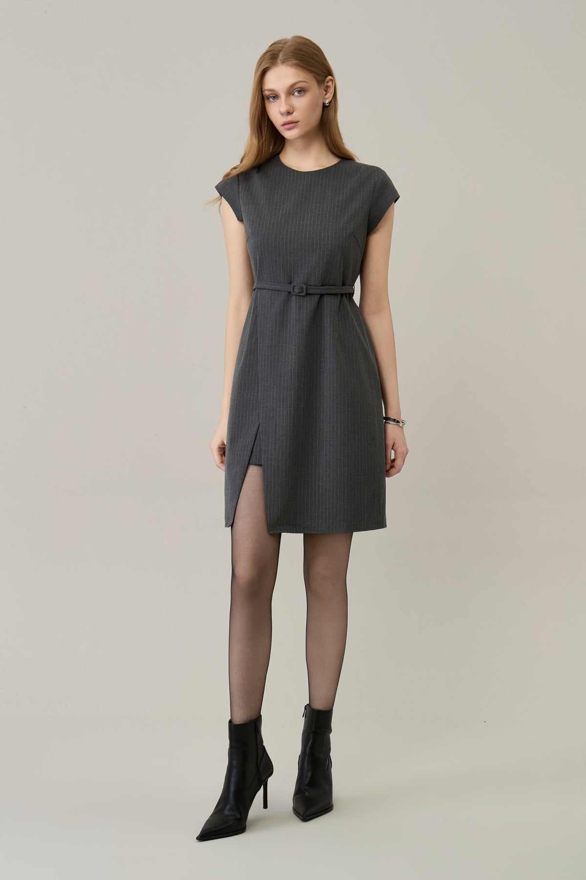 Poly Plain Weave Round Neck A-Shape Dress