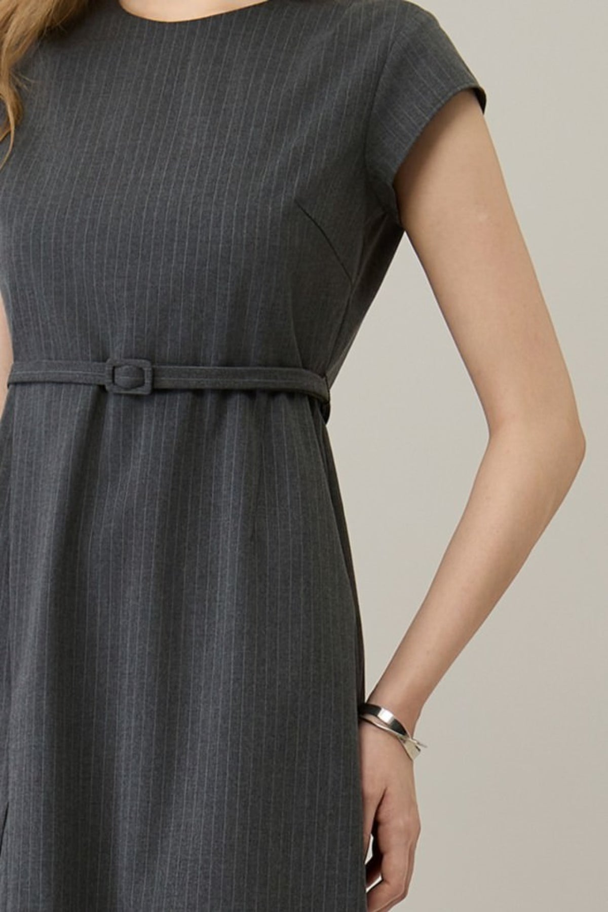 Poly Plain Weave Round Neck A-Shape Dress