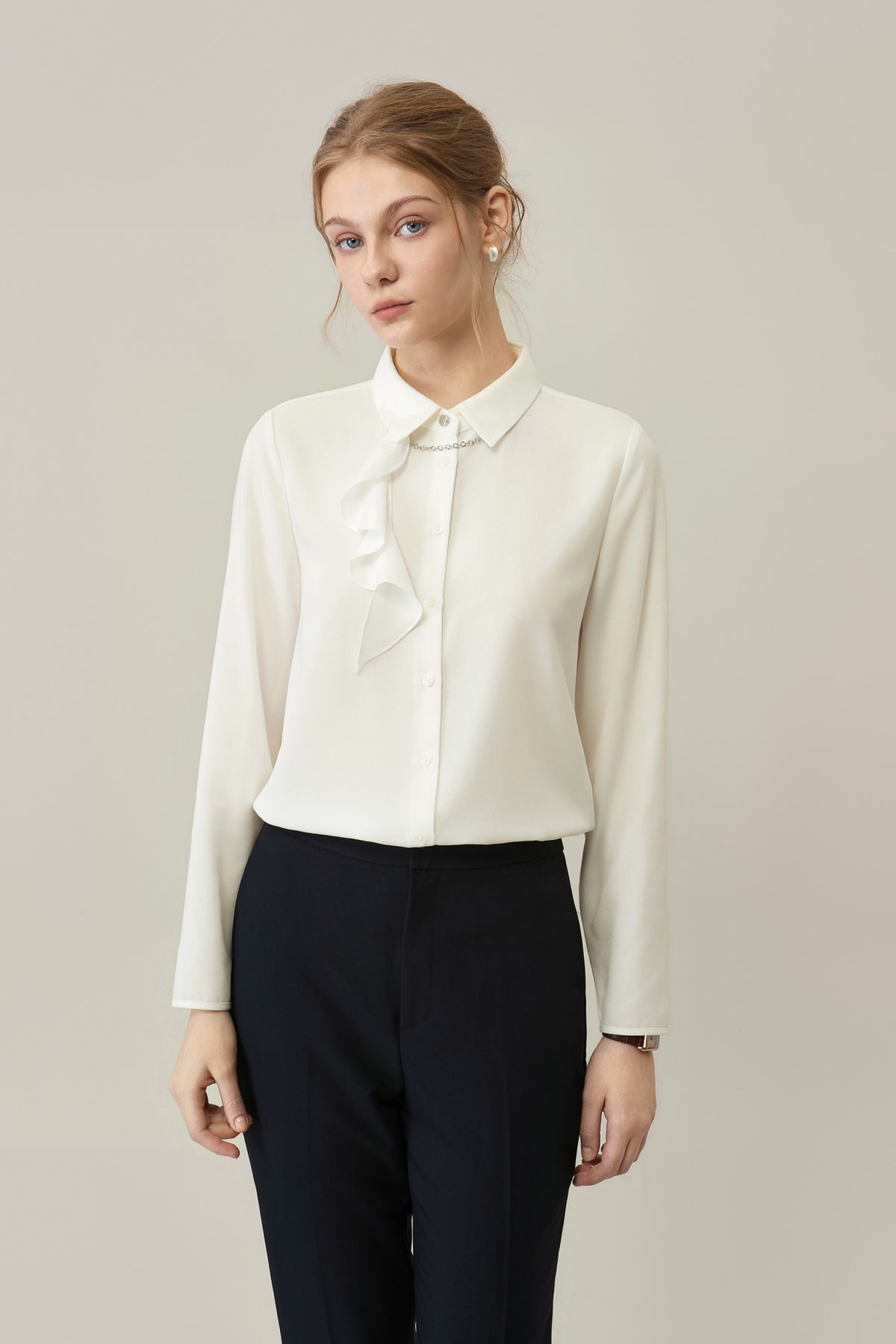 Poly Cerepe Shirt Collar Regular Fit Blouse