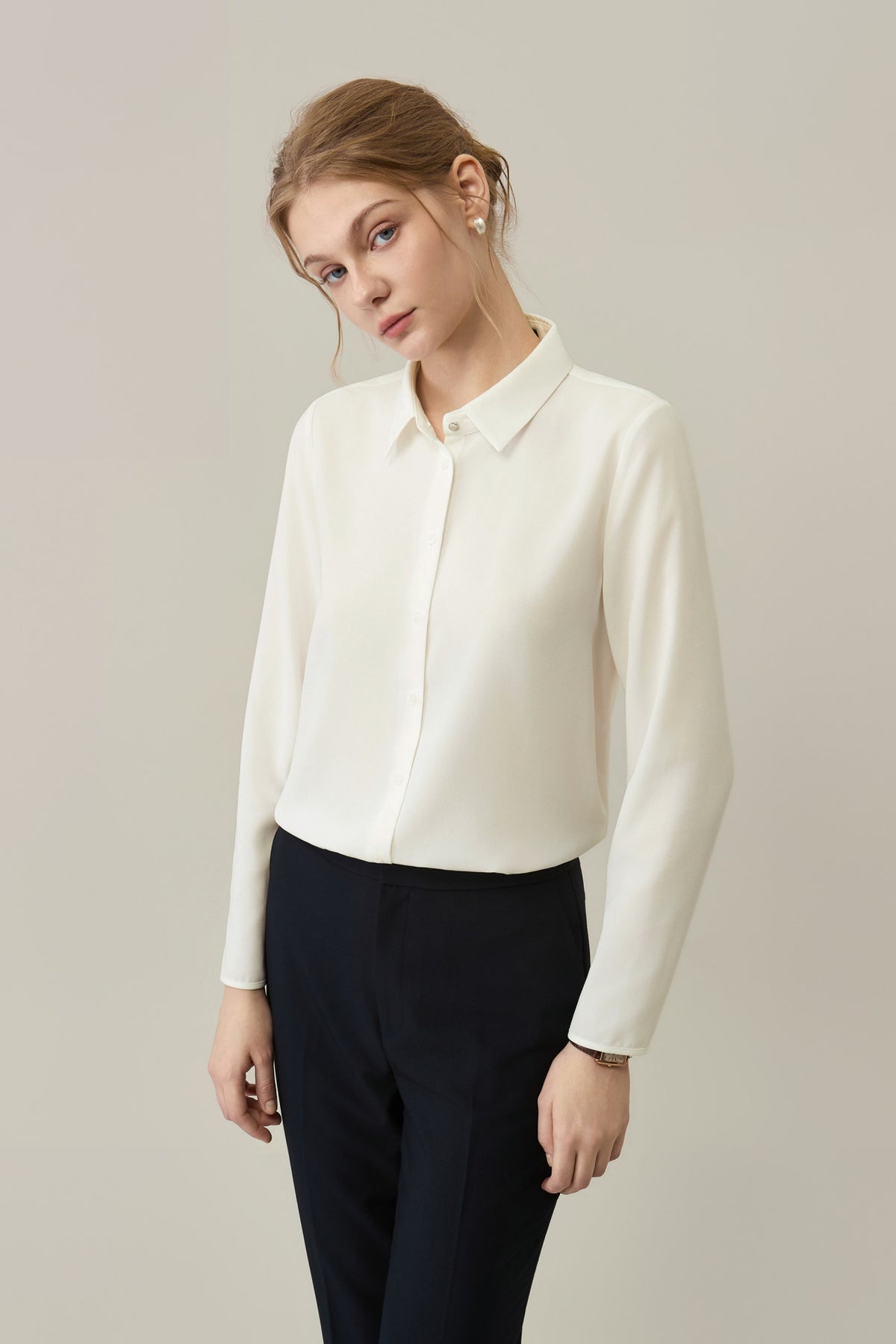 Poly Cerepe Shirt Collar Regular Fit Blouse