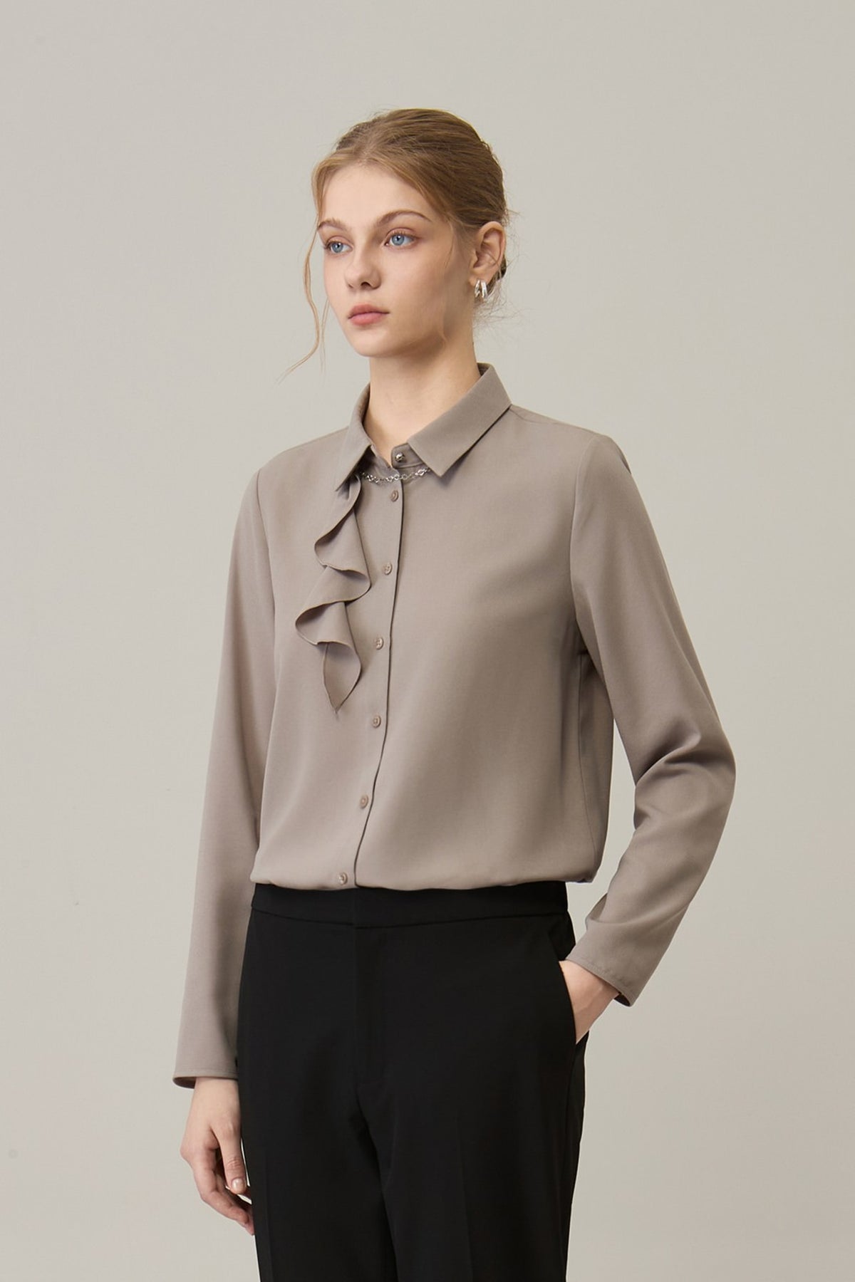 Poly Cerepe Shirt Collar Regular Fit Blouse