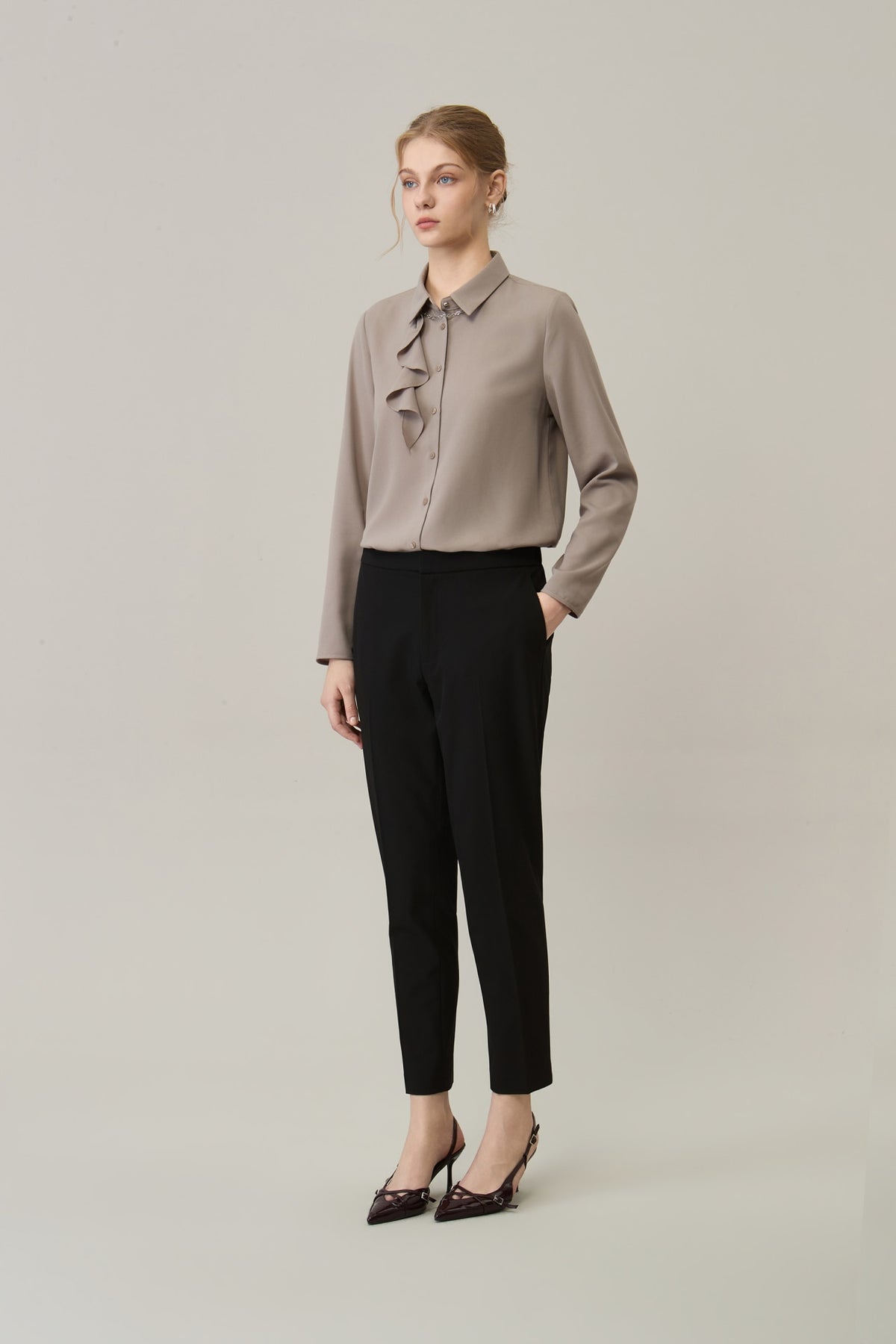 Poly Cerepe Shirt Collar Regular Fit Blouse