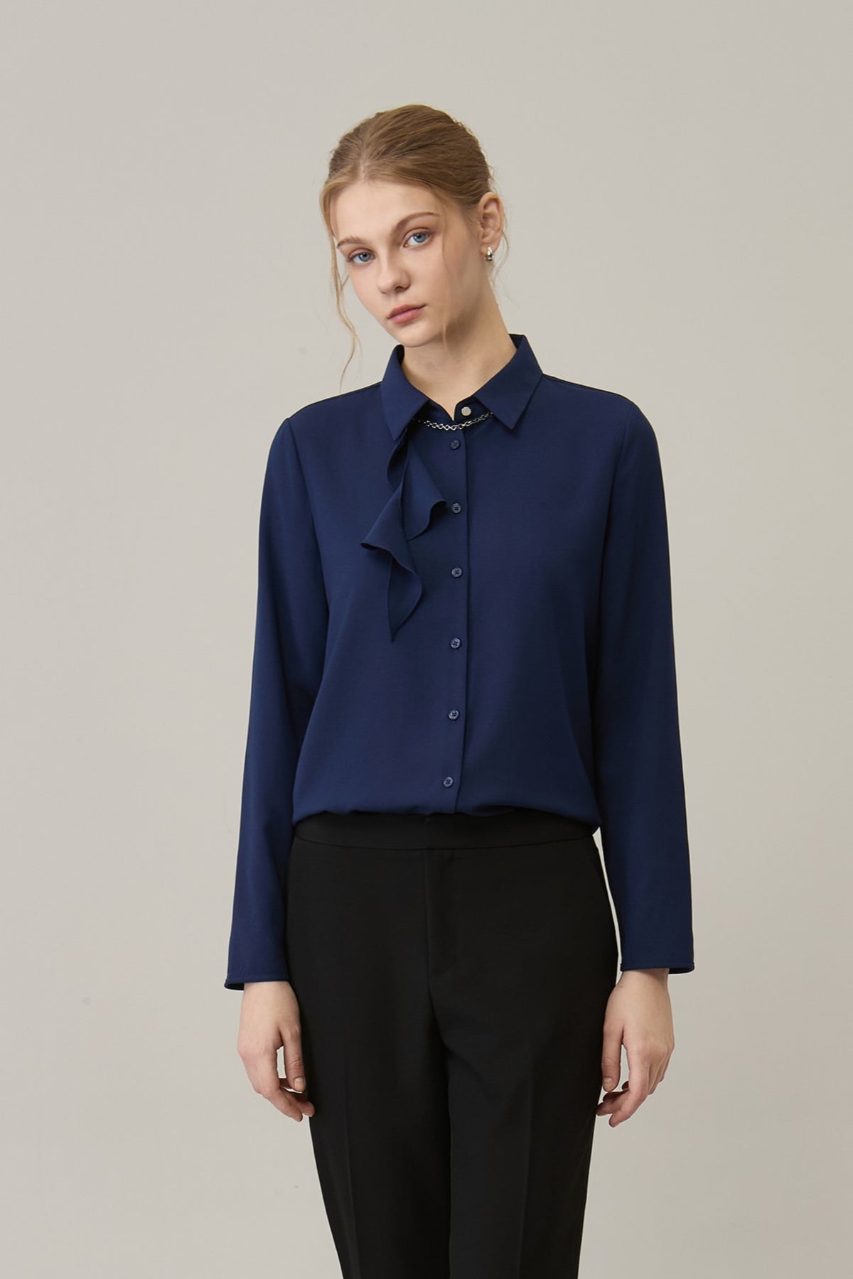 Poly Cerepe Shirt Collar Regular Fit Blouse