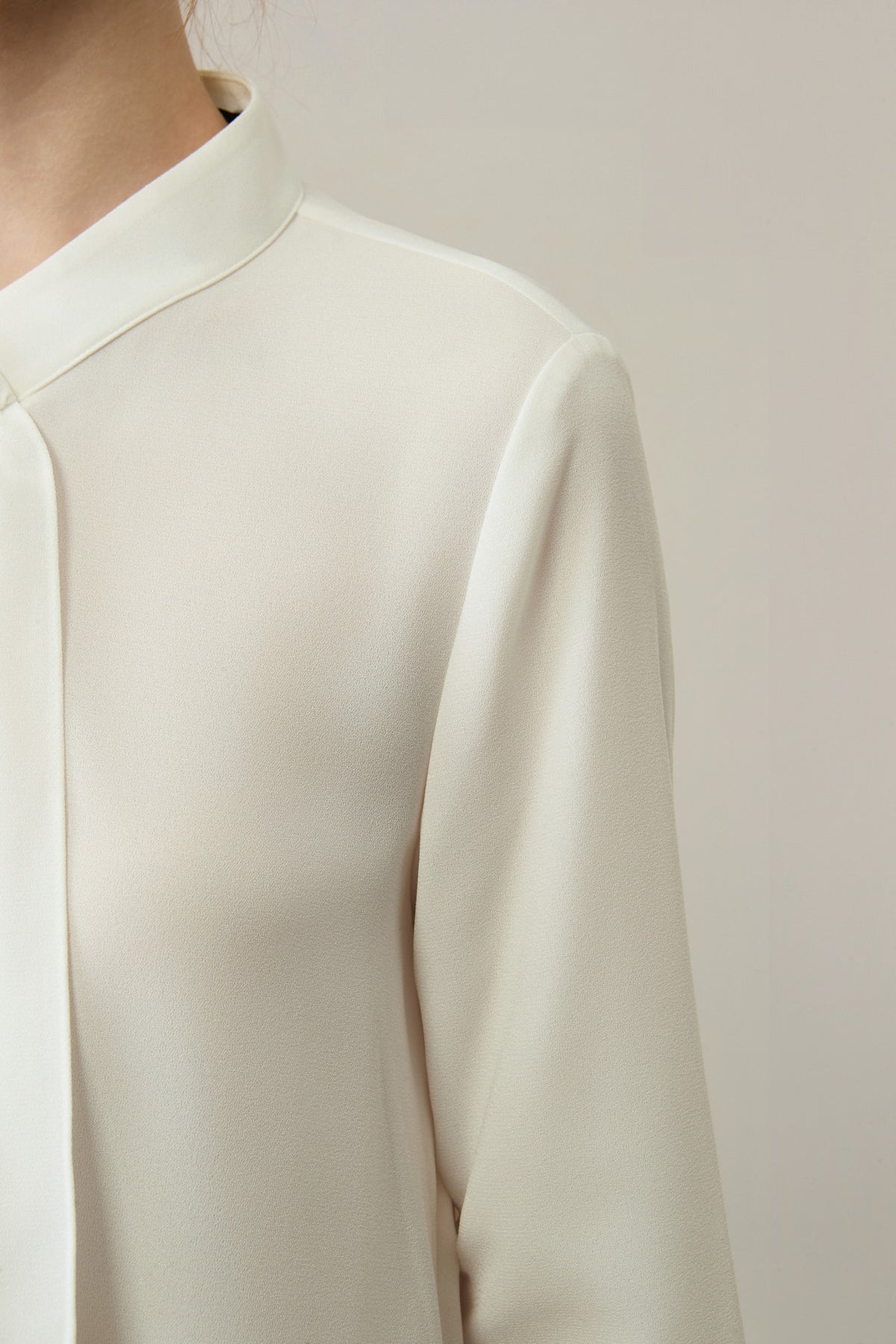 Poly Crepe Self-Tie Stand Collar Regular Fit Blouse