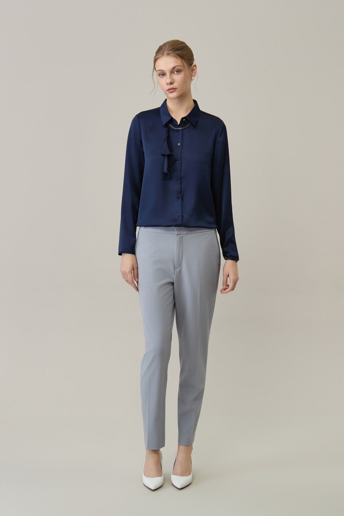 Poly Crepe Cigarette Hip Hanger Suit Pants