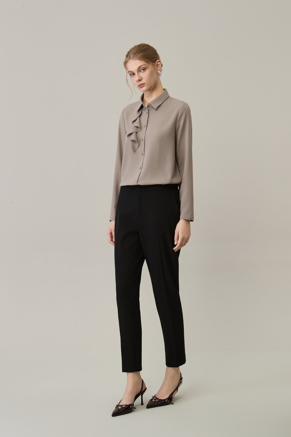 Poly Crepe Cigarette Hip Hanger Suit Pants