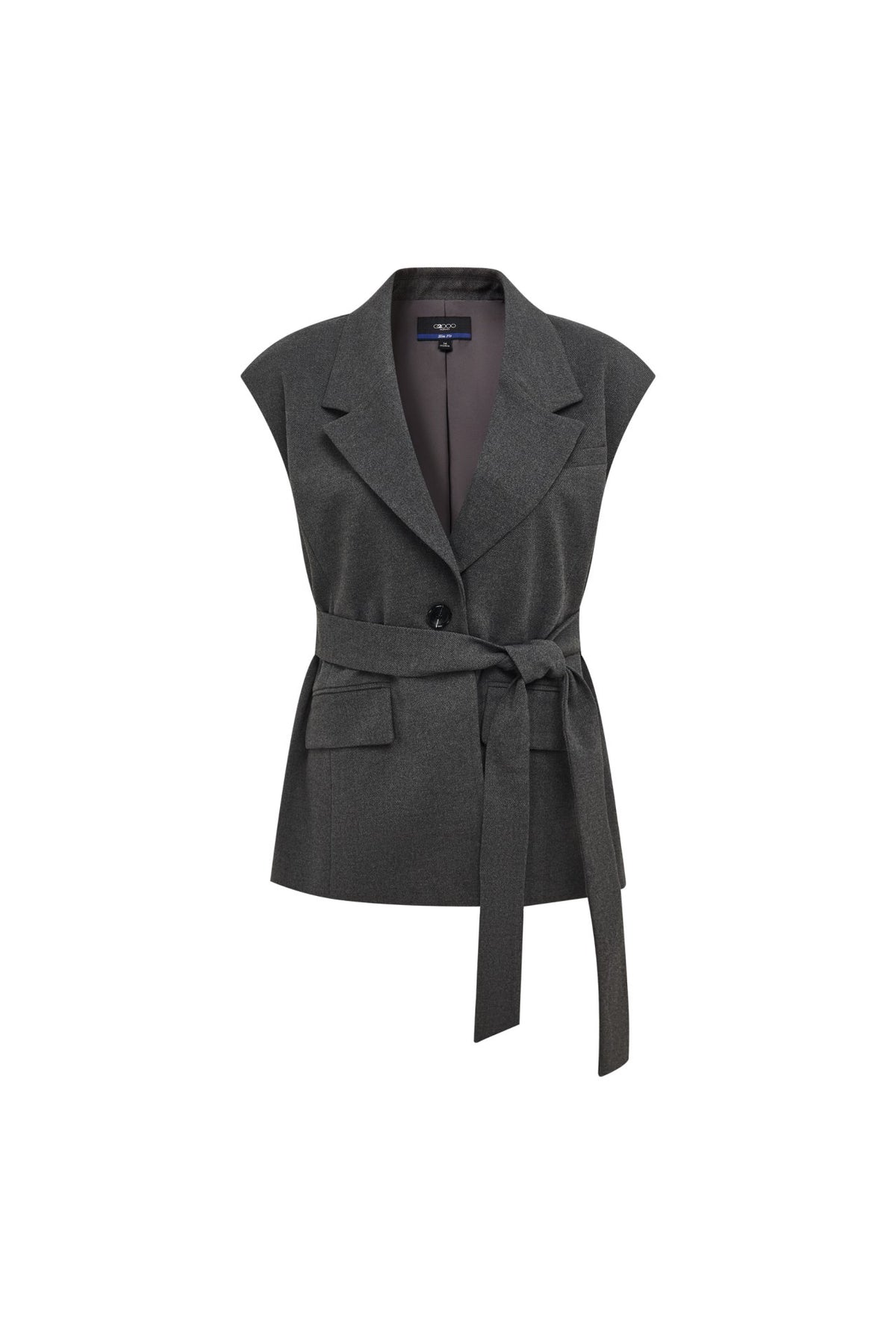 Belted Sleeveless Twill Relax Fit Suit Blazer